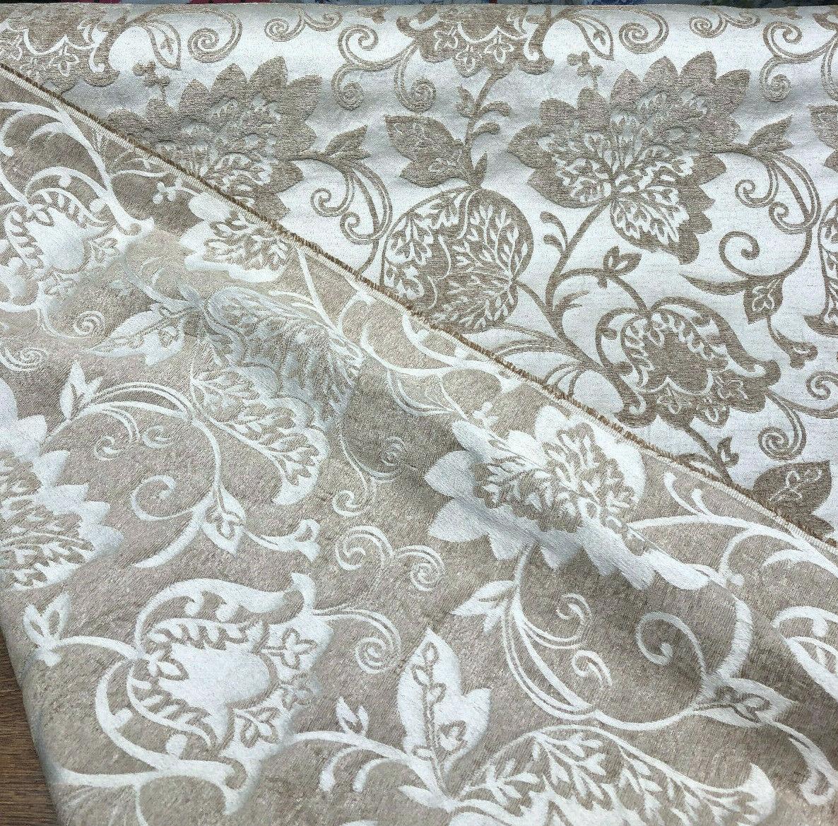 Renaissance Chenille Upholstery Fabric - Beige And Caramel, 58" Width (1 Yard)