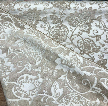 Renaissance Chenille Upholstery Fabric - Beige And Caramel, 58" Width (1 Yard)