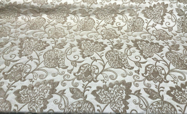 Renaissance Chenille Upholstery Fabric - Beige And Caramel, 58" Width (1 Yard)