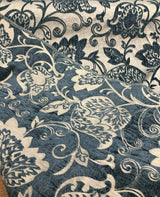 Renaissance Chenille Upholstery Fabric - Deep Teal Blue/Beige, 58" Width, 14" Horizontal Repeat, 26" Vertical Repeat (1 Yard)