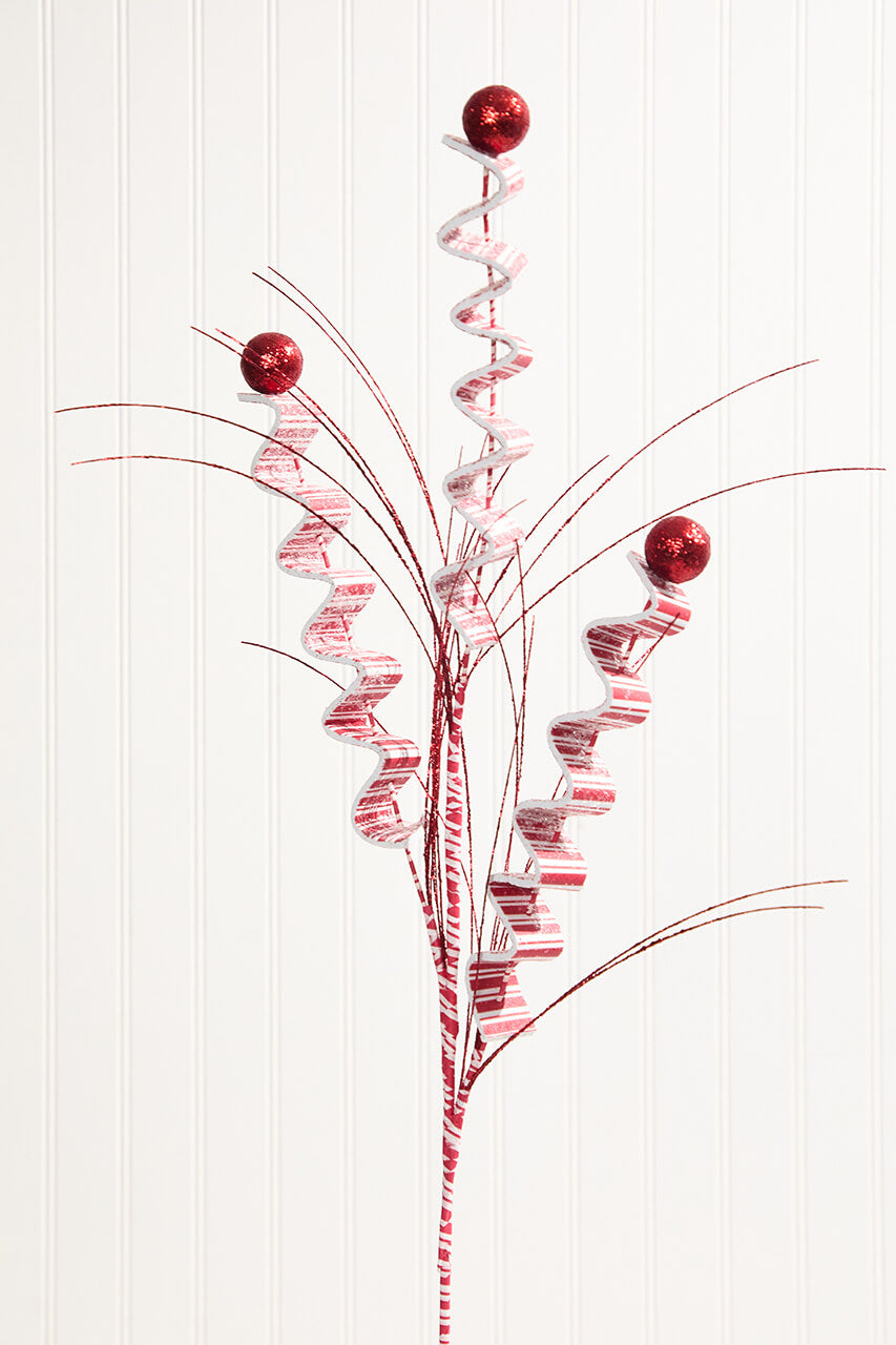 31" Red and White Peppermint Spray