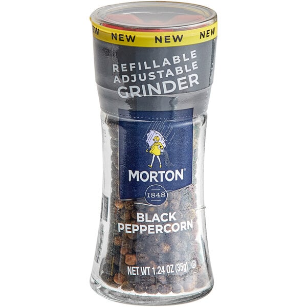 Morton Black Peppercorn Glass Mill 1.24 oz. - 6/Case