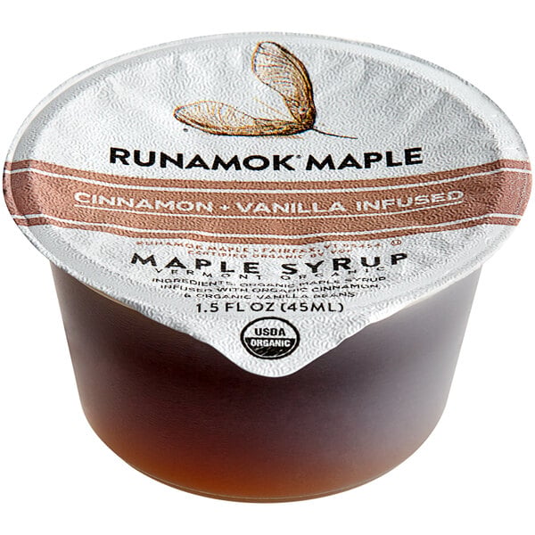 Runamok Grade A Amber Cinnamon and Vanilla-Infused Maple Syrup Single-Serve Cup 1.5 fl. oz. - 100/Case