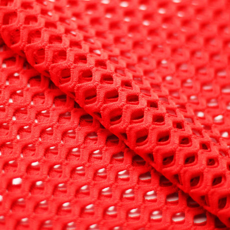 Diamond Mesh Polyester Spandex Fabric - Neon Pink, White, Red, Black Diamond Pattern, 58-60" Width (1 Yard)