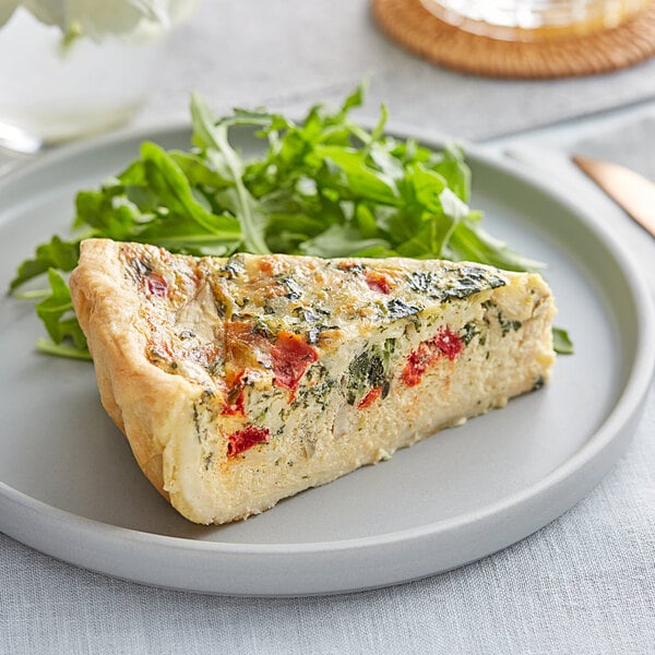 Priscilla's 5-Slice Pre-Cut Spinach Artichoke and Roasted Red Pepper Half Quiche 32 oz. - 4/Case