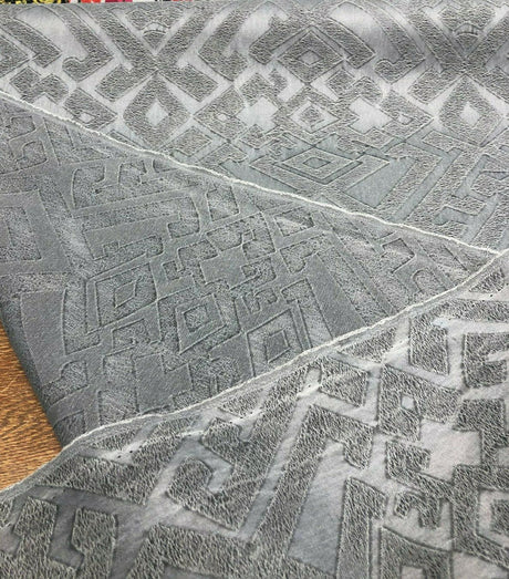 East Gate Cotton Brocade Fabric - Moon Dust Gray Abstract Damask, 59" Width (1 Yard)