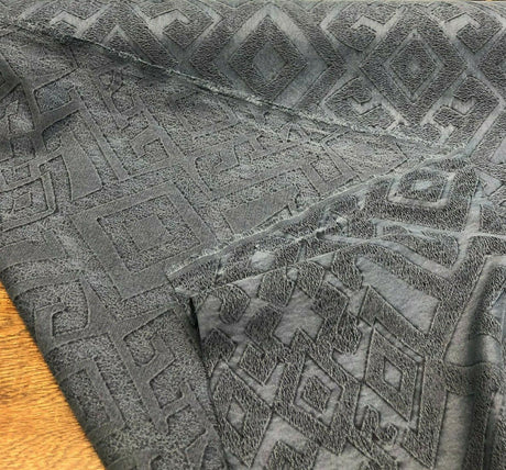 East Gate Cotton Brocade Fabric - Denim Blue Abstract Damask, 59" Width (1 Yard)