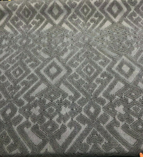 East Gate Cotton Brocade Fabric - Denim Blue Abstract Damask, 59" Width (1 Yard)