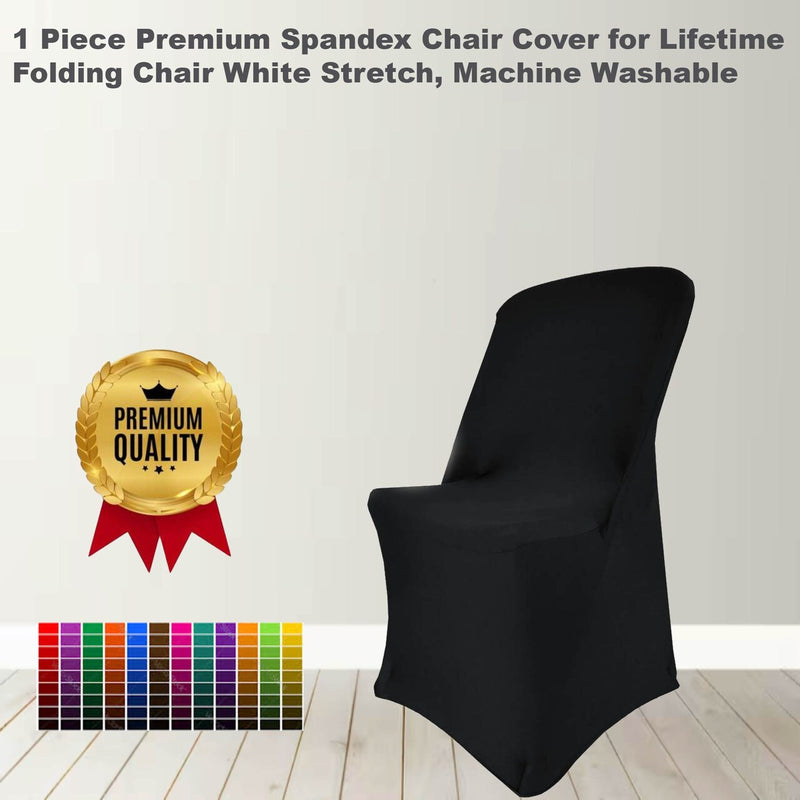 1 Piece Black Premium Spandex Folding Chair Cover Fits Lifetime Chairs, Machine Washable