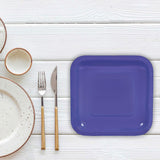 24 Count Purple Square Paper Dessert Plates for Wedding Party 7"