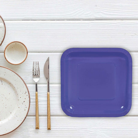 24 Count Purple Square Paper Dessert Plates for Wedding Party 7"