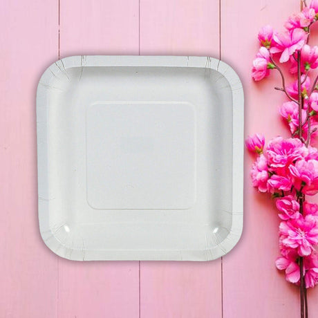 24 Count White Square Paper Dessert Plates for Wedding Party Baby Shower Events 7"