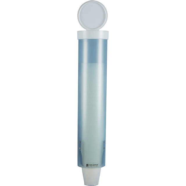 San Jamar C3165FBL Pull Type Cup Dispenser, Fits 4 to 10 oz Cone and Flat Bottom Cups, 16" Tube Length, Frosted Blue