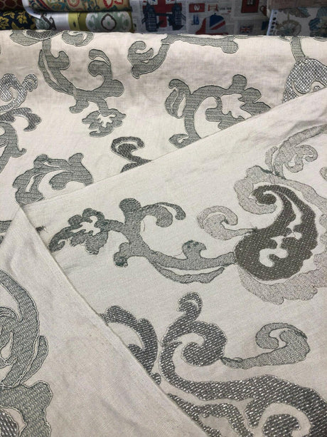 Victoria Stingray Embroidered Linen Fabric - 100% Linen, 57" Width, 22.5" H Repeat, 28" V Repeat (1 Yard)