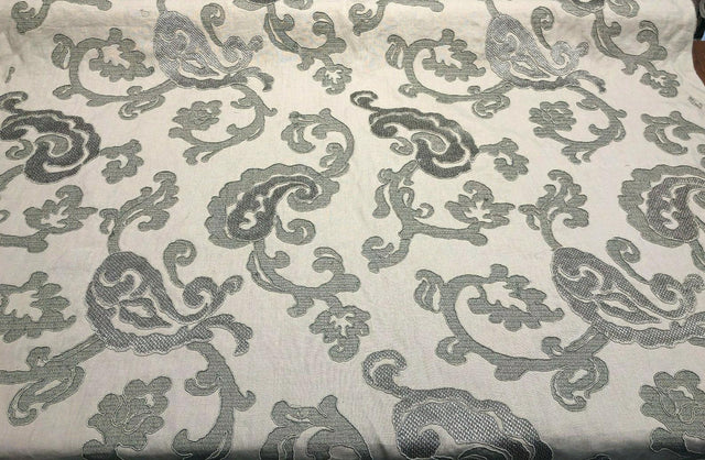 Victoria Stingray Embroidered Linen Fabric - 100% Linen, 57" Width, 22.5" H Repeat, 28" V Repeat (1 Yard)