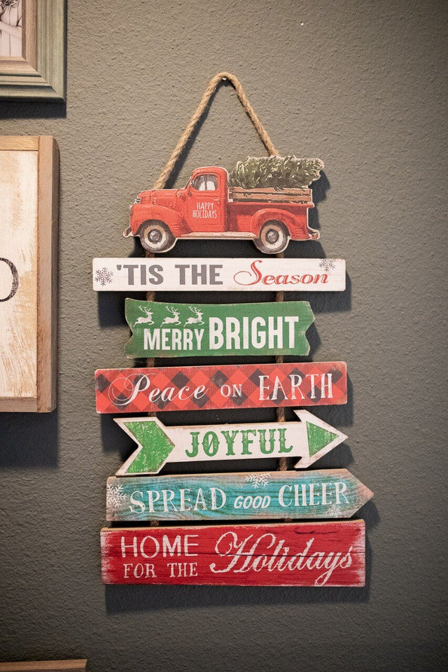 22.4 Inchi Wood Holiday Sign with Vehicle Christmas Wall Decor
