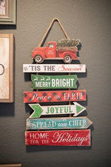 22.4 Inchi Wood Holiday Sign with Vehicle Christmas Wall Decor