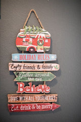 22.4 Inchi Wood Holiday Sign with Vehicle Christmas Wall Decor