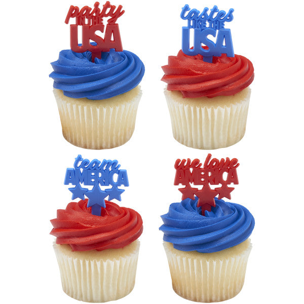 Team Americal USA (Party in the, We love, Team, Tastes like.. the USA) - 12 count cupcake and cake toppers
