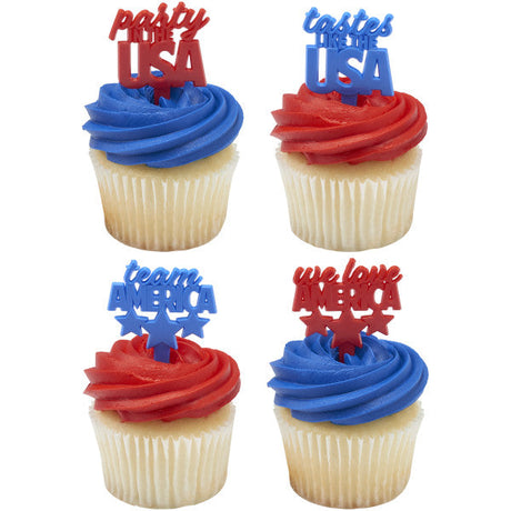 Team Americal USA (Party in the, We love, Team, Tastes like.. the USA) - 12 count cupcake and cake toppers