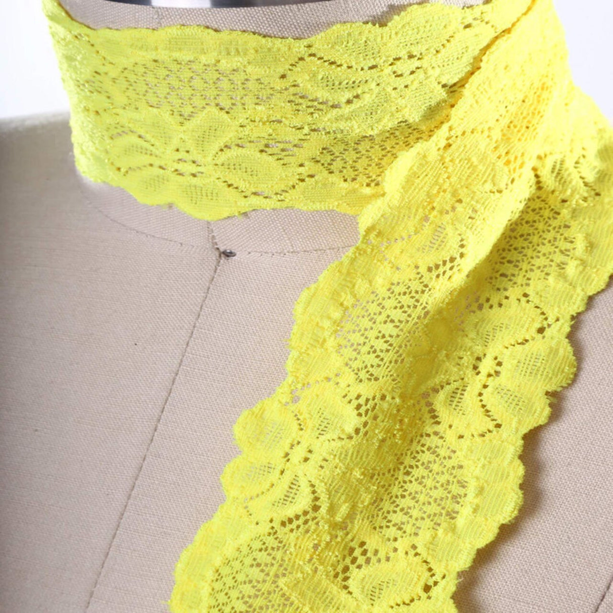 2 Yards Bright Yellow Wide Stretch Lace Trim 2.5" Floral Elastic for Lingerie, Sewing & Crafts