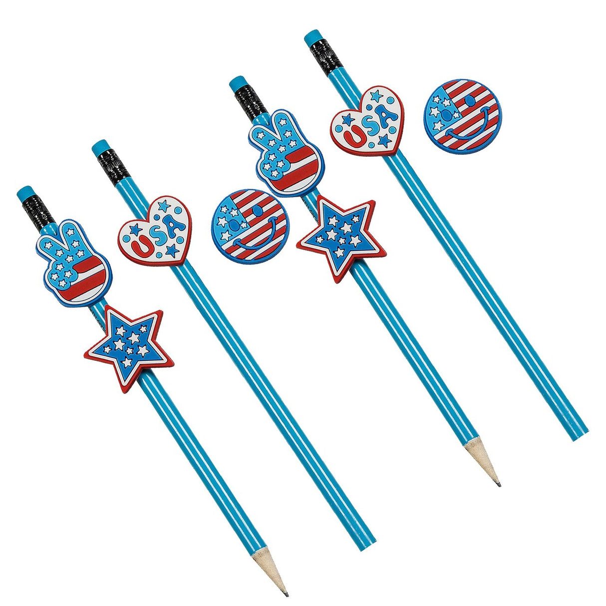 1 1/4" x 1 1/2" Bulk 48 Pieces Patriotic Themed Rubber Pencil Charms Assortment