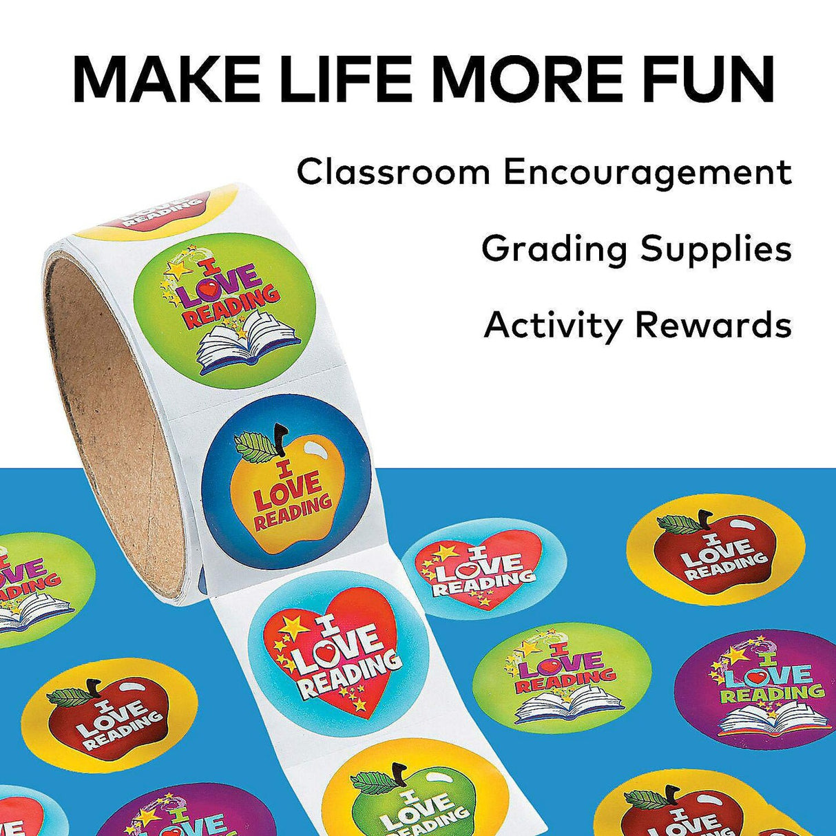 1 1/2" Multicolor I Love Reading Paper Sticker Roll 100 Pc