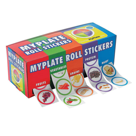 1 1/2" Bulk MyPlate Food Groups Multicolor Paper Rolls of Stickers 500 Pieces