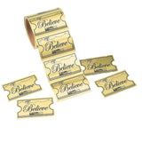 3 1/2" Jumbo Gold Foil Believe Train Ticket Sticker Roll 100 Pc