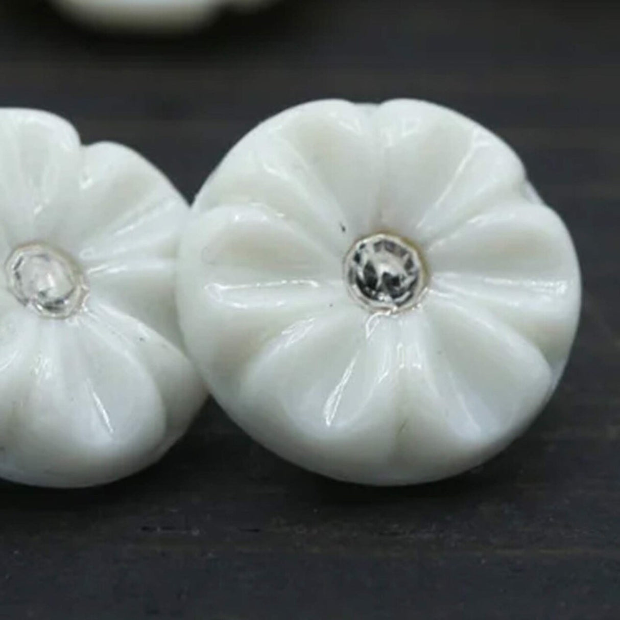 12 Pc White Flower Rhinestone Shank Buttons for Crafts and Sewing
