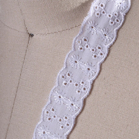 2 Yards Cotton Eyelet Ribbon Trim 1" Scalloped Lace for Clothing & Home Decor