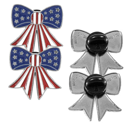 1" Patriotic Red, White & Blue US Flag Style Bow Metal Pins 12 Pc.