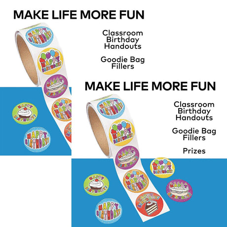 Multicolor Happy Birthday Sticker Roll 100 Pieces