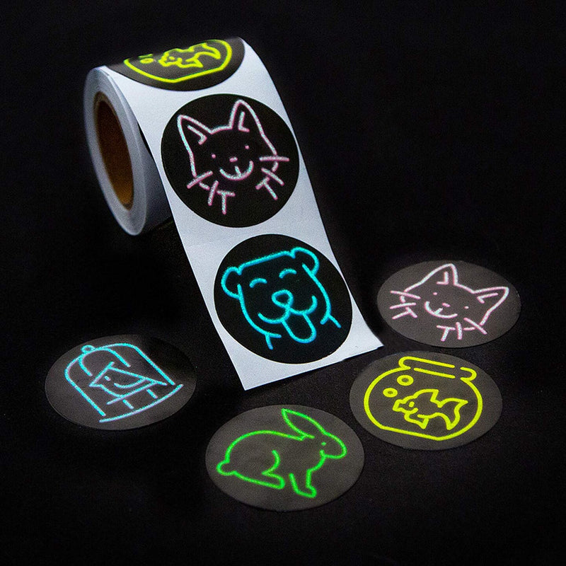 1 1/2" Glow in the Dark Neon Pets Sticker Roll 100 Pieces