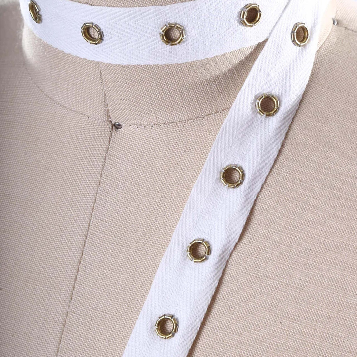 0.75" White Twill Grommet Trim with Silver Eyelets Cotton Tape for Sewing & Craft Projects