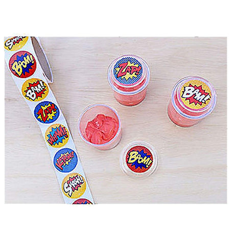 1 1/2" Superhero Comic Book Sound Effect Paper Sticker Roll 100 Pc