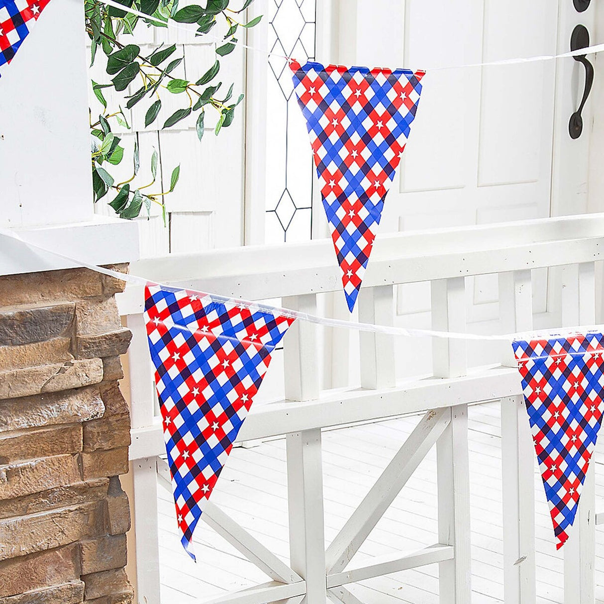 100 ft. x 14" Patriotic Gingham Plastic Pennant Hanging Banner Decoration