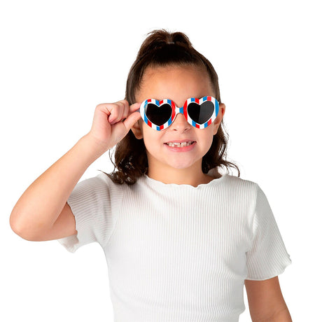 5" Kids Patriotic Stripes Heart-Shaped Plastic Sunglasses 12 Pieces