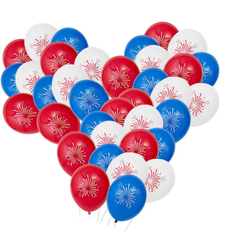 Patriotic Red, White & Blue Fireworks Inflatable 11" Latex Balloons 12 Pc.