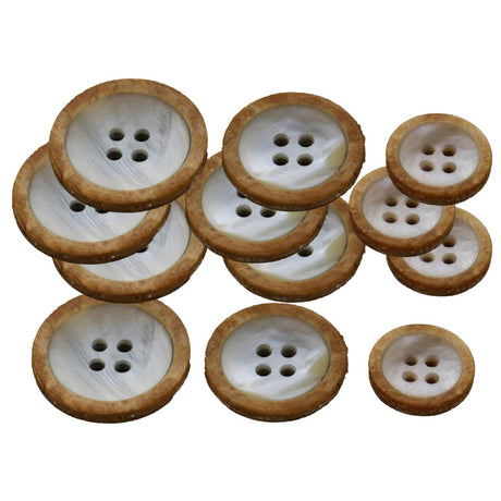 12 Faux Shell with Outer Faux Wood Button 20mm (13/16") Medium Size 4-Hole Shirt Button