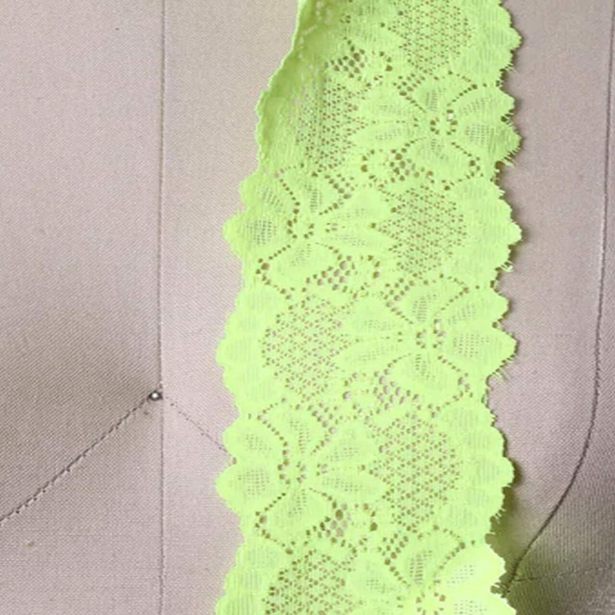 2 Yards Neon Green Stretch Lace 2.5" Wide Hand-Dyed Floral Elastic Trim for Lingerie & Crafts