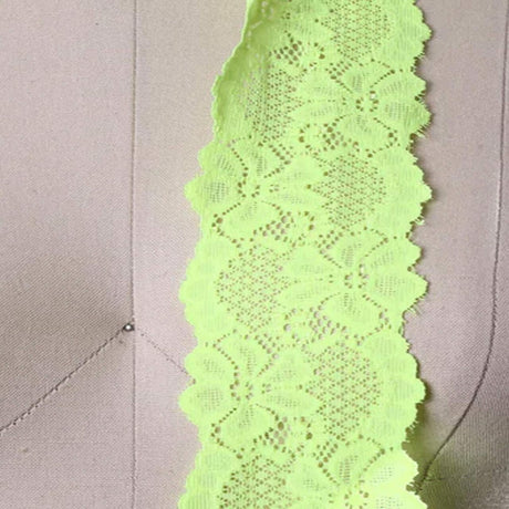 2 Yards Neon Green Stretch Lace 2.5" Wide Hand-Dyed Floral Elastic Trim for Lingerie & Crafts