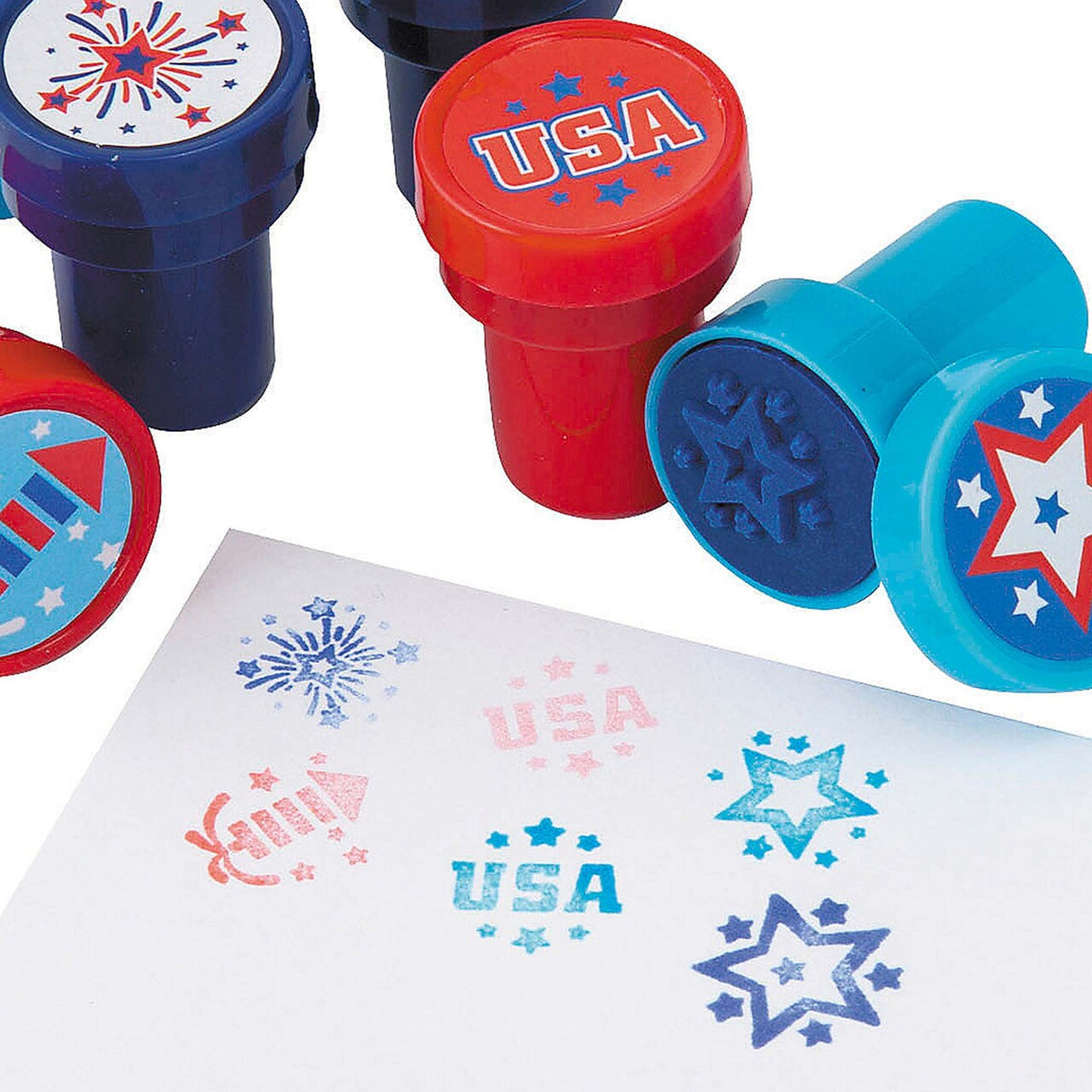 1" x 1 1/2" Mini Patriotic Fireworks & Stars Plastic Stampers