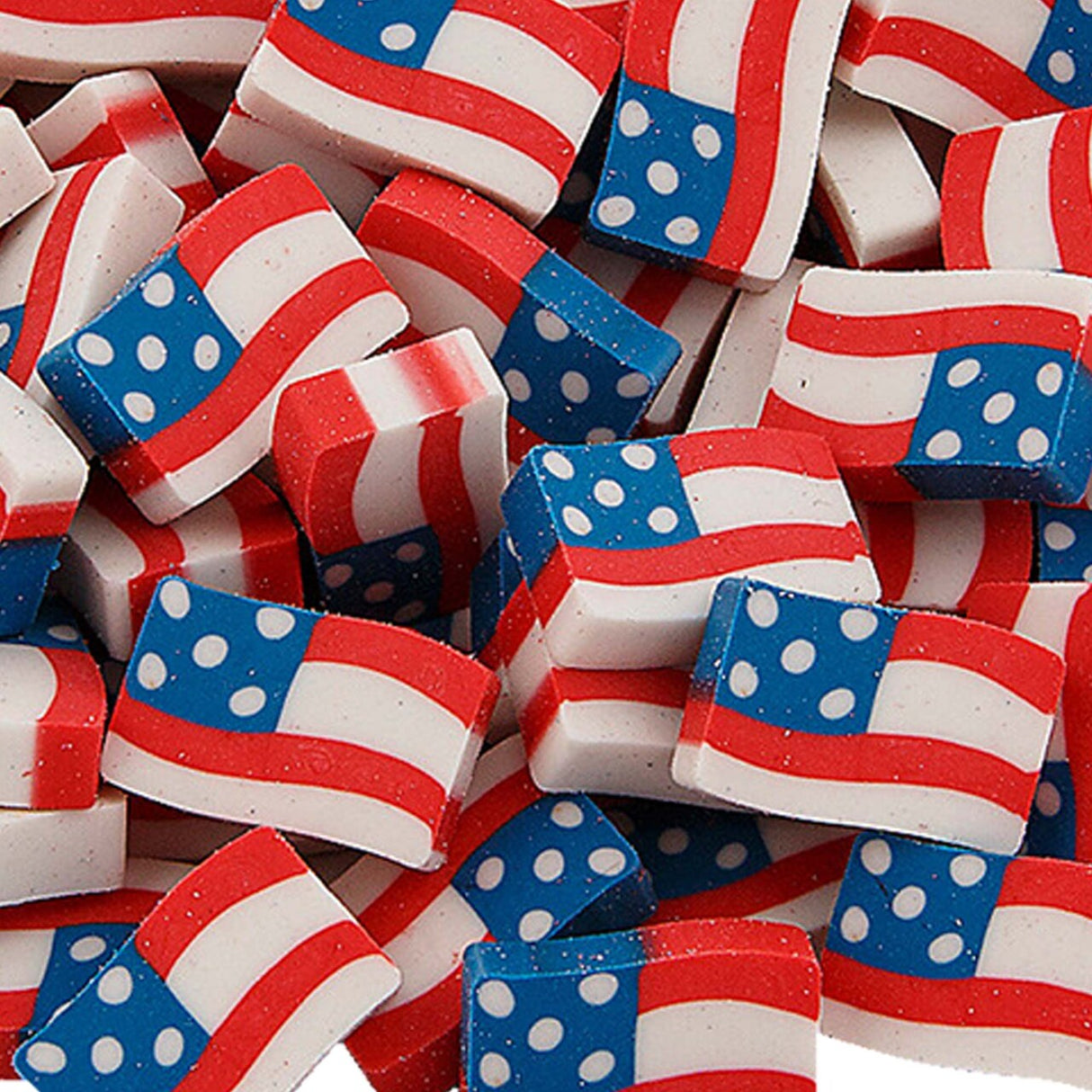 3/4" x 1/2" Bulk 144 Pc. Mini Patriotic USA Flag Rubber Erasers