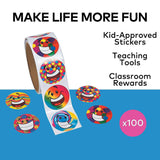 1 1/2" Multicolor Funky Smile Face Paper Sticker Roll 100 Pc