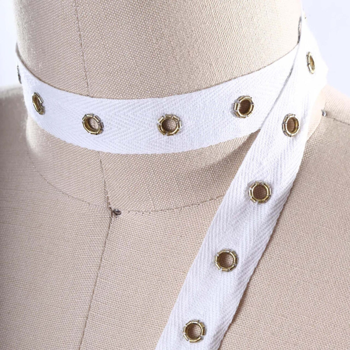0.75" White Twill Grommet Trim with Silver Eyelets Cotton Tape for Sewing & Craft Projects
