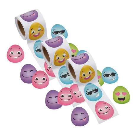 1 1/2" Silly Face Easter Eggs Sticker Roll 100 Pc