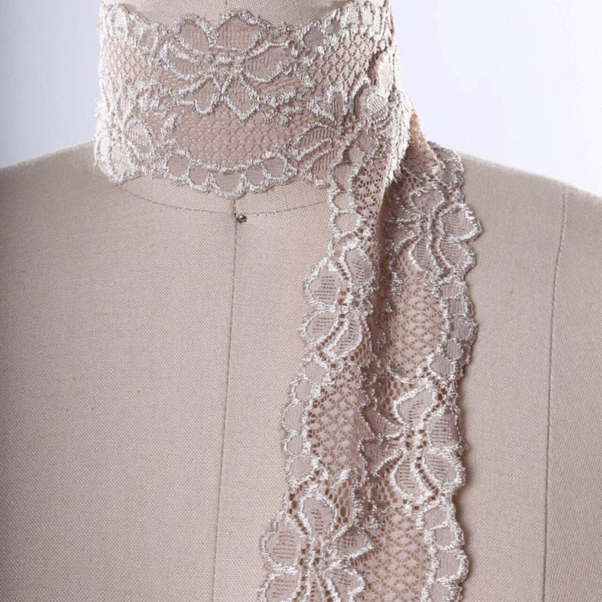 2 Yards Beige Stretch Lace Trim 2.5" Wide Nude Floral Elastic for Lingerie, Sleepwear & Sewing Projects