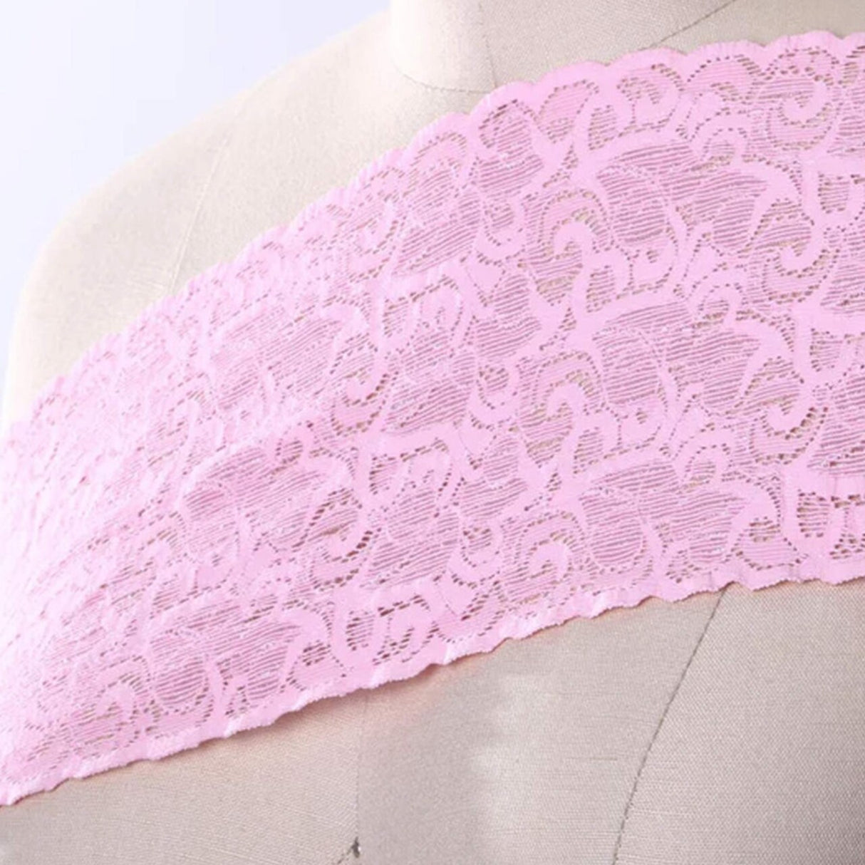 Wide Pink Stretch Lace Trim Heavy Duty 5" Elastic Floral Ribbon for Sewing & Lingerie