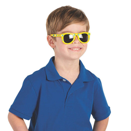 Mega Bulk 96-Pack Kids Patterned Plastic Sunglasses – 5" x 4.5" Fun Assortment